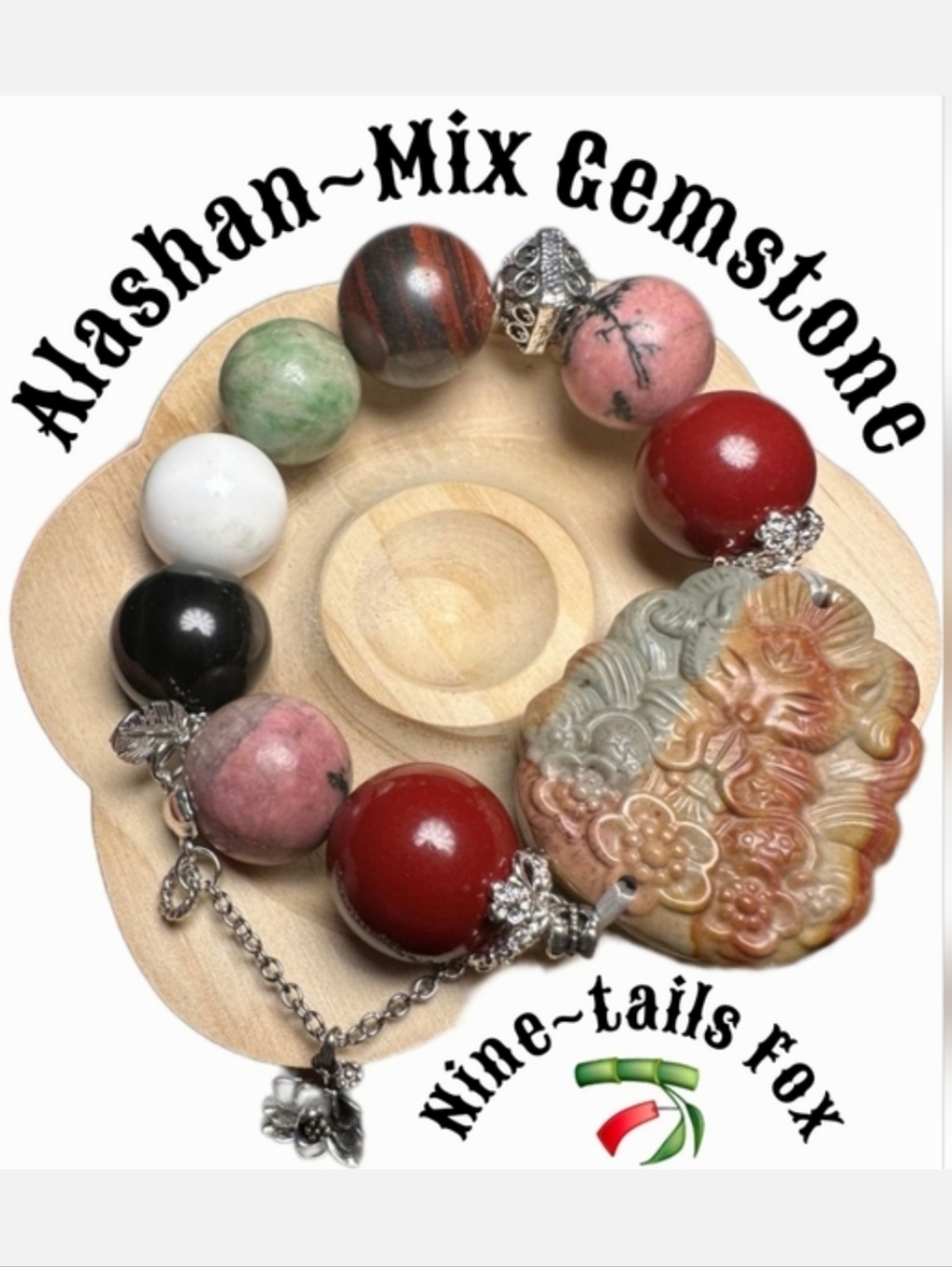 🦊Alashan Mix Gemstones Carved Nine~Tails Fox Bracelet